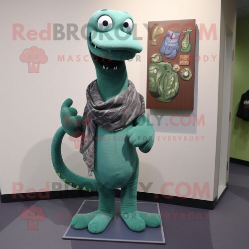 Personnage De Costume De Mascotte Redbrokoly De Monstre Du Loch Ness Vert Habillé D'un Jean Bootcut Et De Châles