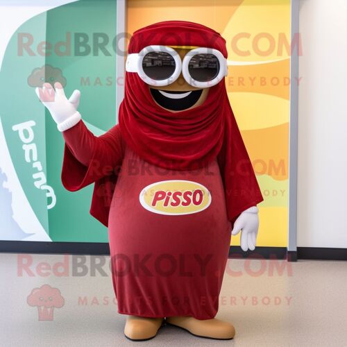 Personnage De Costume De Mascotte Redbrokoly De Pâtes Au Pesto Marron Habillé D'une Robe Portefeuille Et De Lunettes De Soleil