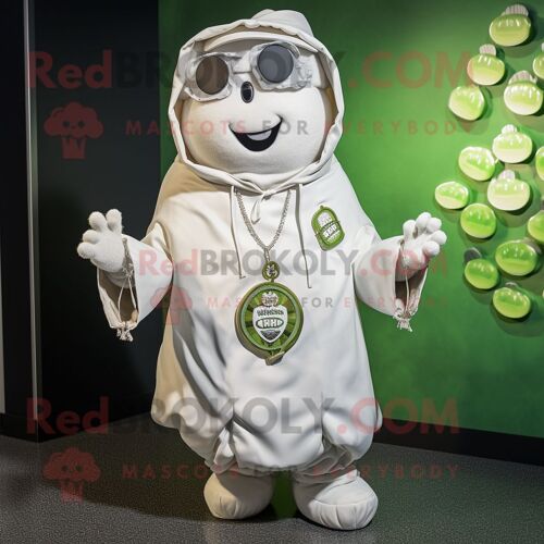 Personnage De Costume De Mascotte Redbrokoly De B?uf Salé Blanc Et De Chou Habillé D'une Parka Et De Colliers