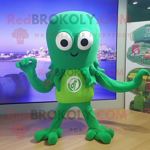 Personnage De Costume De Mascotte Redbrokoly De Poulpe Vert Habillé D'un Pantacourt Et De Ceintures