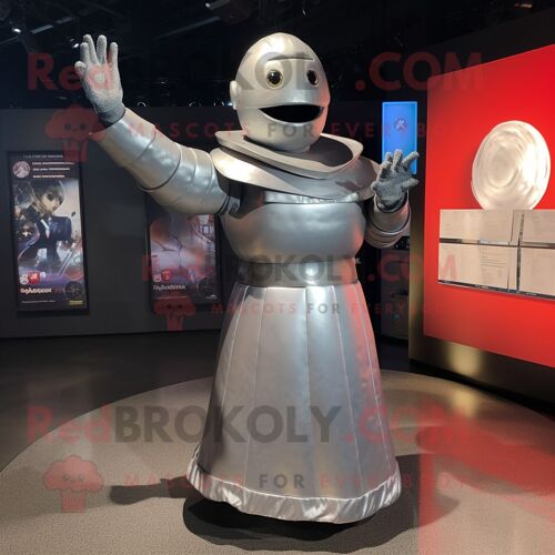 Personnage De Costume De Mascotte Redbrokoly Silver Human Cannon Ball Habillé D'une Robe Taille Empire Et De Wraps