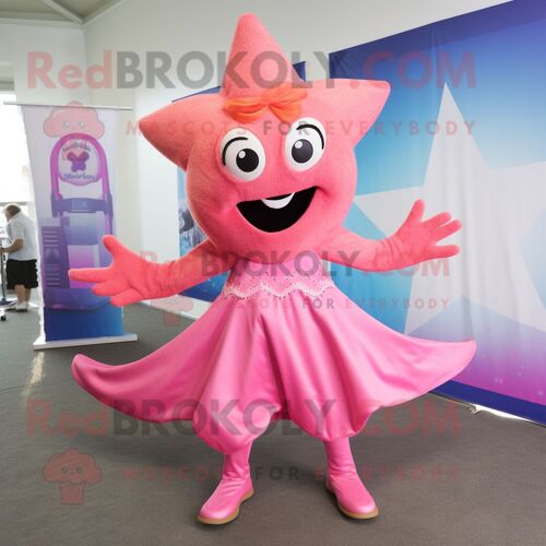Personnage De Costume De Mascotte Redbrokoly D'étoile De Mer Rose Habillé D'une Jupe Longue Et De Bracelets De Cheville