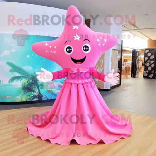Personnage De Costume De Mascotte Redbrokoly D'étoile De Mer Rose Habillé D'une Jupe Longue Et De Bracelets De Cheville