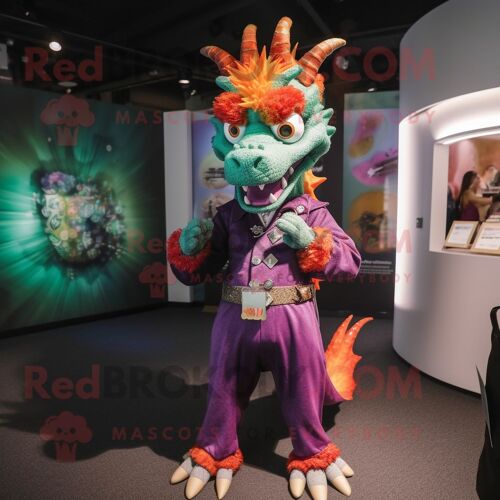 Personnage De Costume De Mascotte Redbrokoly De Dragon Habillé Avec Un Pantalon Habillé Et Des Anneaux