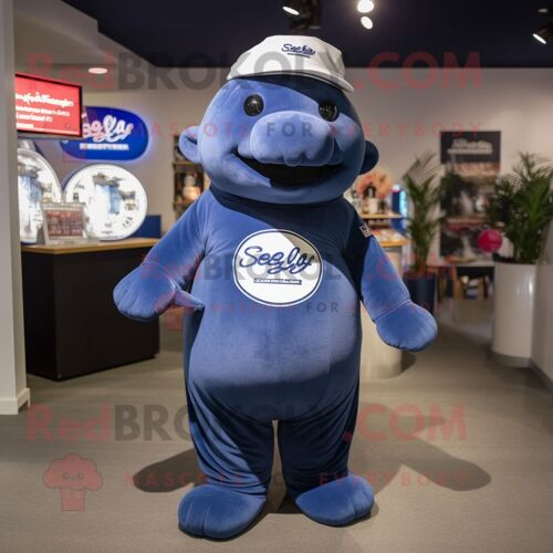 Personnage De Costume De Mascotte Redbrokoly De Vache Marine Stellar S Sea Cow Habillé D'une Chemise Henley Et D'anneaux