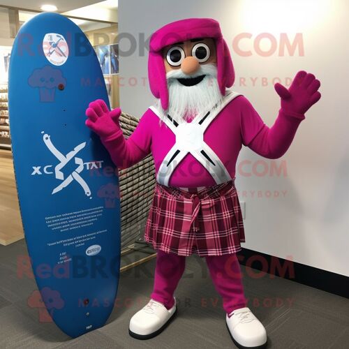 Personnage De Costume De Mascotte Redbrokoly De Croix Celtique Magenta Habillé D'un Short De Bain Et De Boutons De Manchette