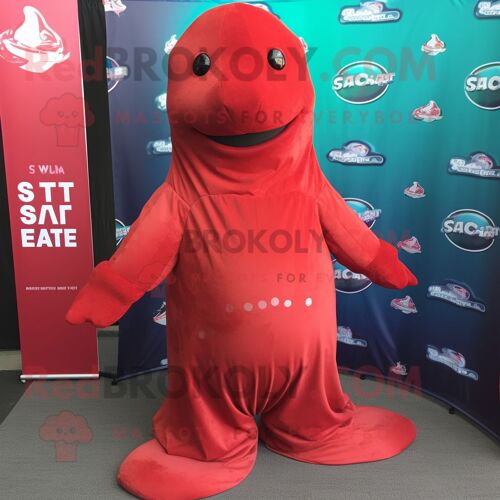 Personnage De Costume De Mascotte Redbrokoly Red Stellar S Sea Cow Habillé D'une Robe Portefeuille Et De Coussinets Pour Les Pieds