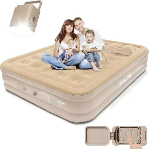 Matelas Gonflable, Lit Gonflable Avec Pompe Électrique Intégrée, Oreiller Et Fonction Veilleuse, Rapide Gonflage Et Dégonflage Automatiques, Pour Le Camping Ou La Maison (2 Personnes)