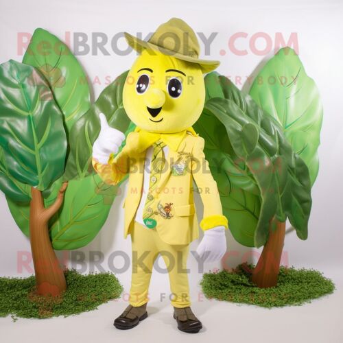 Personnage De Costume De Mascotte Redbrokoly De Haricot Jaune Citron Habillé D'une Chemise Oxford Et De Porte-Clés