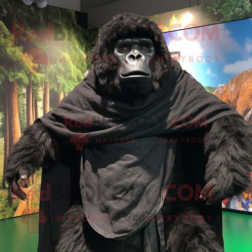 Personnage De Costume De Mascotte Redbrokoly De Gorille Noir Habillé D'un Gilet Et De Châles