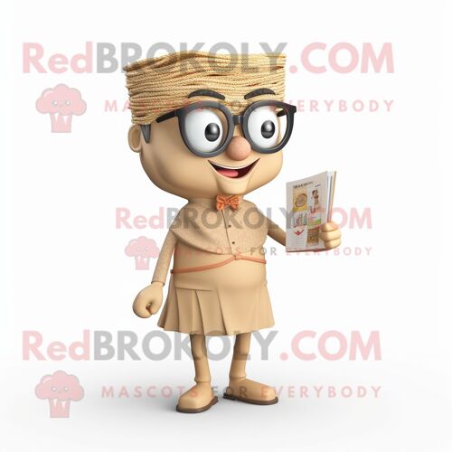 Personnage De Costume De Mascotte Redbrokoly Tan Pad Thai Habillé Avec Un Pantalon Et Des Lunettes De Lecture
