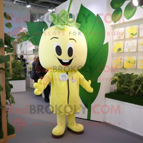 Personnage De Costume De Mascotte Redbrokoly De Haricot Jaune Citron Habillé D'une Chemise Oxford Et De Porte-Clés