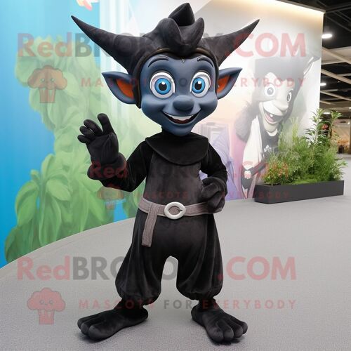 Mascotte Redbrokoly De Personnage D'elfe Noir Habillé D'une Combinaison Et De Pochettes