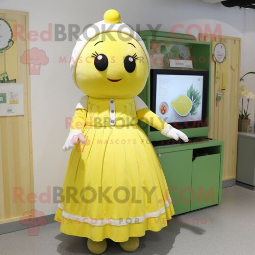 Costume De Mascotte Redbrokoly De Personnage De Citron Habillé D'une Robe Et De Mitaines