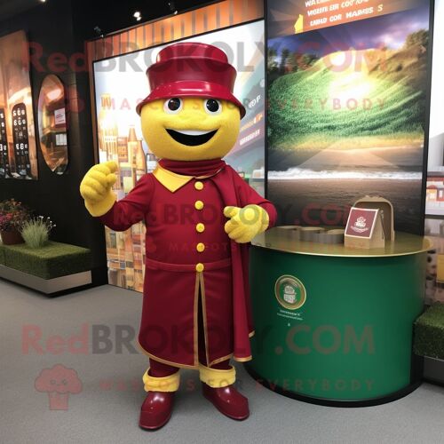 Personnage De Costume De Mascotte Redbrokoly Maroon Pot Of Gold Habillé D'une Combinaison Et De Cravates