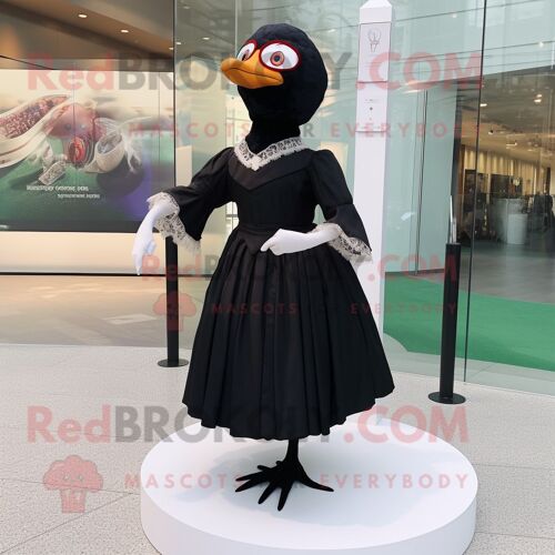 Costume De Mascotte Redbrokoly D'oies Noires Personnage Habillé D'une Robe Taille Empire Et De Lunettes