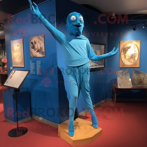Personnage De Costume De Mascotte Redbrokoly De Trapéziste Bleu Vêtu D'un Pantacourt Et D'épingles À Châle