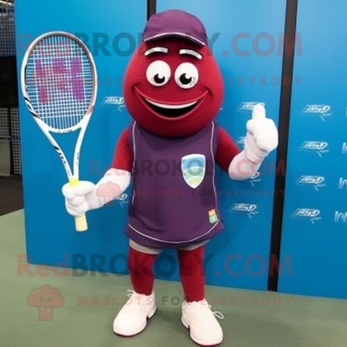 Personnage De Costume De Mascotte Redbrokoly De Raquette De Tennis Marron Habillé Avec Un Jean Et Des Lacets De Chaussure