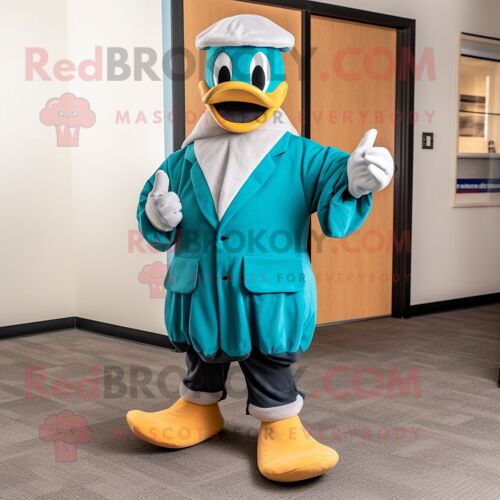 Personnage De Costume De Mascotte Redbrokoly De Canard Bleu Sarcelle Habillé D'un Pantalon De Costume Et De Gants