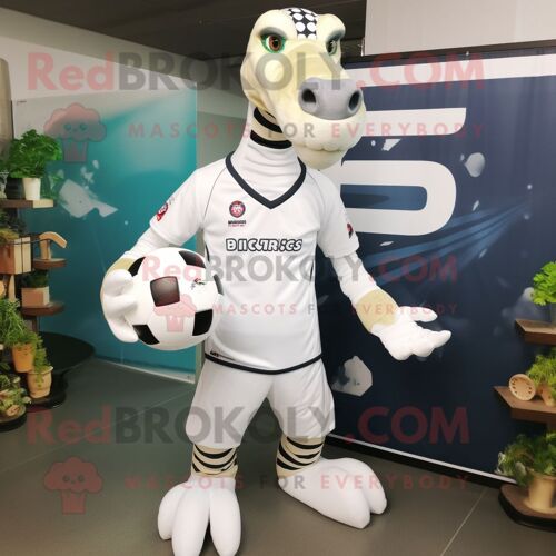Mascotte Redbrokoly Brachiosaurus Blanc Déguisé Personnage Habillé D'un Maillot De Rugby Et De Bandeaux