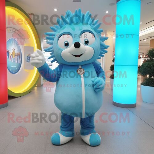 Personnage De Costume De Mascotte Redbrokoly De Hérisson Bleu Ciel Habillé D'un T-Shirt À Manches Longues Et D'anneaux