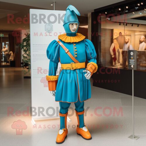 Personnage De Costume De Mascotte Redbrokoly Cyan Swiss Guard Habillé D'une Combinaison Et De Bandeaux