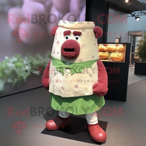 Personnage De Costume De Mascotte Redbrokoly De Corned-Beef Et De Chou Crème Habillé D'un Pull Et De Boutons De Manchette