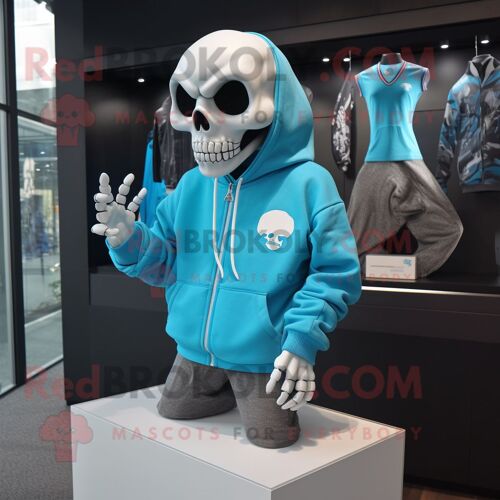 Personnage De Costume De Mascotte Redbrokoly De Crâne Cyan Habillé D'un Sweat-Shirt Et De Boutons De Manchette