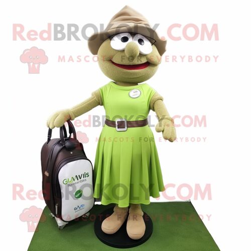 Mascotte Redbrokoly De Personnage De Sac De Golf D'olive Vêtu D'une Robe Longue Et D'un Bracelet Montres