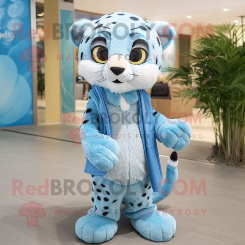 Personnage De Costume De Mascotte Redbrokoly De Guépard Bleu Ciel Habillé D'un Chino Et De Wraps