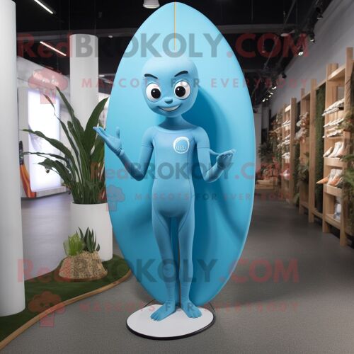 Personnage De Costume De Mascotte Redbrokoly De Planche De Surf Cyan Habillé D'un Pantalon De Yoga Et De Bretelles