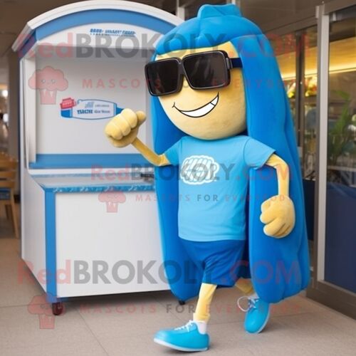 Personnage De Costume De Mascotte Redbrokoly Blue Bbq Ribs Habillé Avec Un Short De Course Et Des Lunettes De Soleil