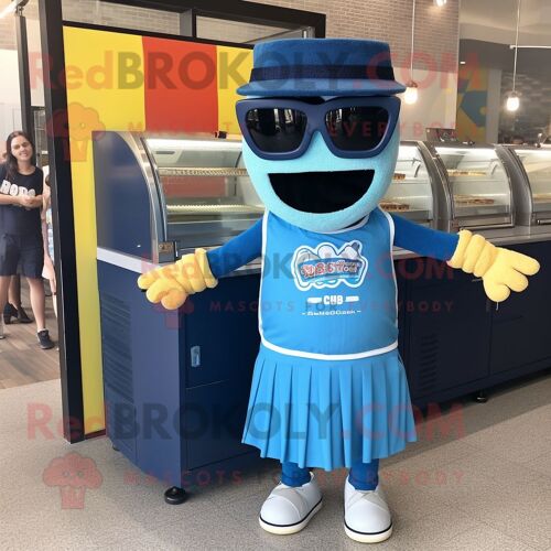 Personnage De Costume De Mascotte Redbrokoly Blue Bbq Ribs Habillé Avec Un Short De Course Et Des Lunettes De Soleil