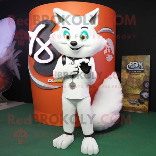 Mascotte Redbrokoly De Personnage De Renard Blanc Habillé D'un Débardeur Et D'anneaux