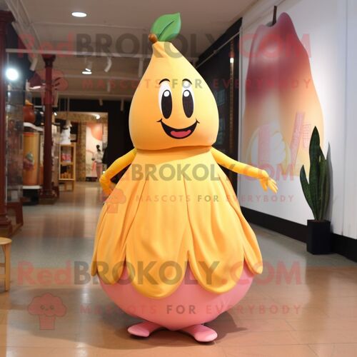 Personnage De Costume De Mascotte Redbrokoly Peach Banana Habillé D'une Robe Taille Empire Et De Pinces À Chaussures