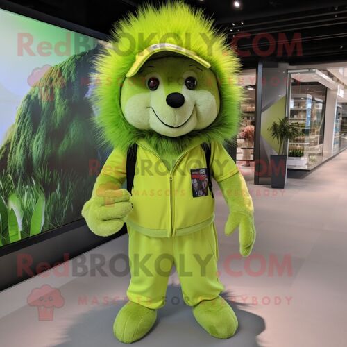 Personnage De Costume De Mascotte Redbrokoly De Porc-Épic Vert Lime Habillé D'une Combinaison Et De Bérets