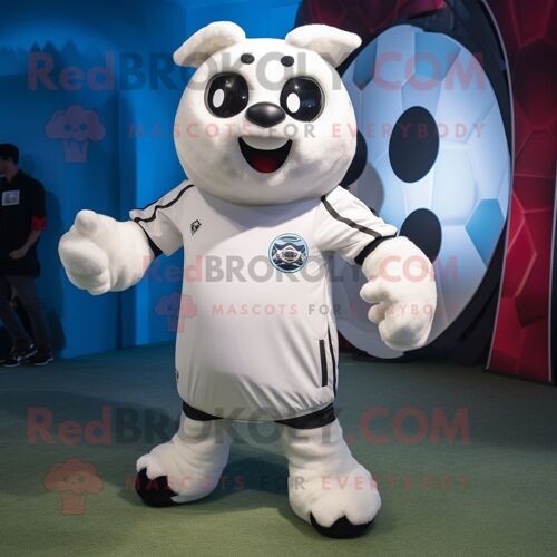 Personnage De Costume De Mascotte Redbrokoly De Ballon De Football Blanc Habillé D'un Blouson Aviateur Et D'enveloppes