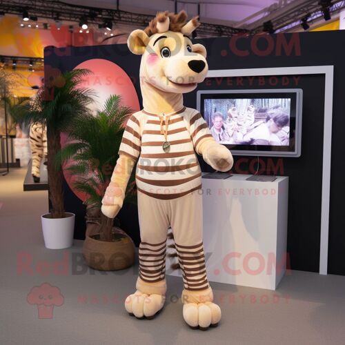 Mascotte Redbrokoly De Personnage De Zèbre Beige Habillé D'une Combinaison Et De Boucles D'oreilles