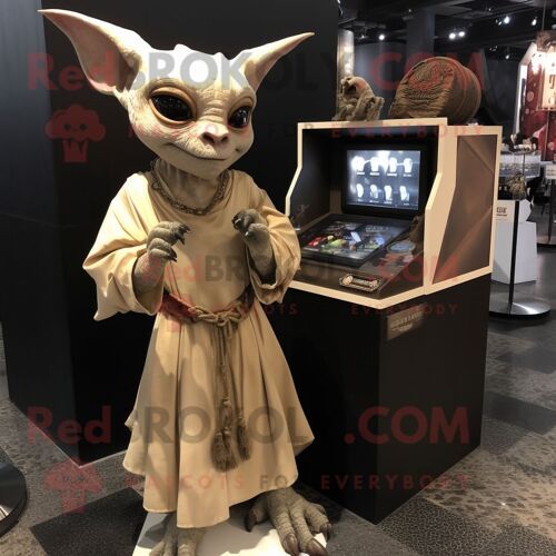 Mascotte Redbrokoly De Personnage De Gargouille Beige Vêtue D'une Robe Portefeuille Et De Porte-Clés