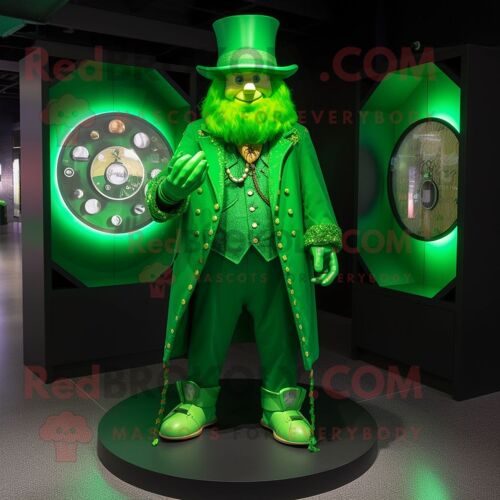 Personnage De Costume De Mascotte Redbrokoly De Chapeau De Lutin Vert Citron Vêtu D'un Manteau Et De Colliers