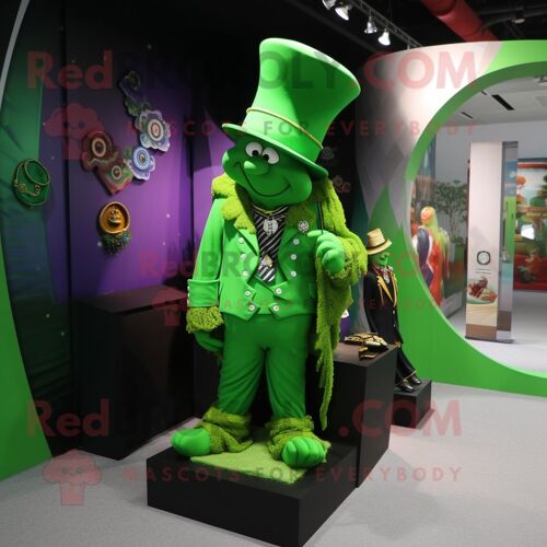 Personnage De Costume De Mascotte Redbrokoly De Chapeau De Lutin Vert Citron Vêtu D'un Manteau Et De Colliers