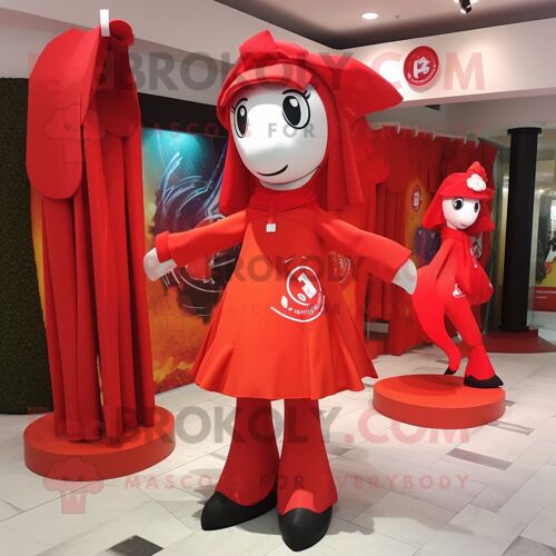 Personnage De Costume De Mascotte Redbrokoly De Fer À Cheval Rouge Habillé D'une Robe Droite Et D'écharpes