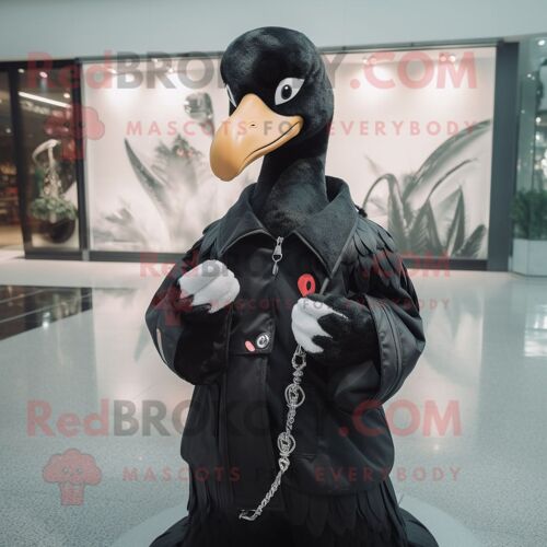 Personnage De Costume De Mascotte Redbrokoly De Cygnes Noirs Habillé D'une Veste Et De Porte-Clés