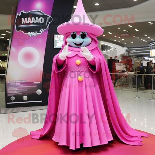 Personnage De Costume De Mascotte Redbrokoly De Magicien Rose Habillé D'une Robe De Bal Et De Clips D'écharpe