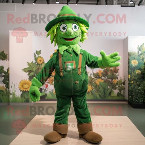 Mascotte Redbrokoly D'épouvantail Vert Personnage Costume Habillé D'une Barboteuse Et De Mitaines