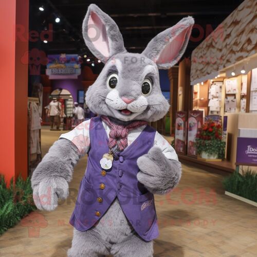 Personnage De Costume De Mascotte Redbrokoly De Lapin Sauvage Lavande Habillé D'un Gilet Et D'anneaux