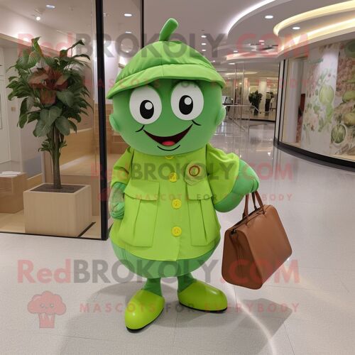 Personnage De Costume De Mascotte Redbrokoly De Prune Vert Citron Habillé D'une Culotte Et De Sacs Messenger