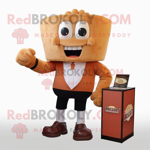 Personnage De Costume De Mascotte Redbrokoly Rust Pop Corn Habillé D'un Short Et De Porte-Documents
