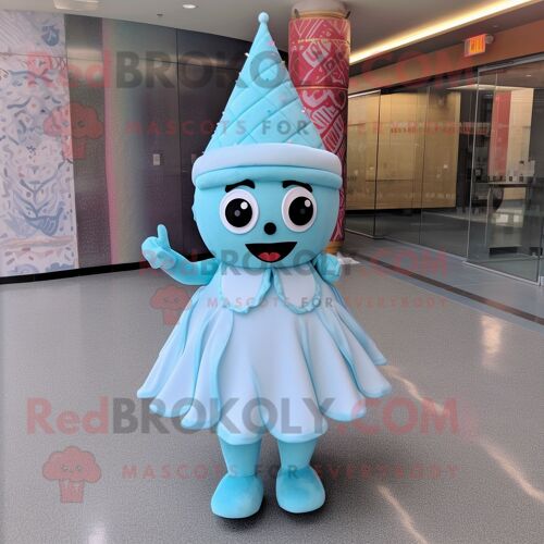 Personnage De Costume De Mascotte Redbrokoly De Cornet De Crème Glacée Bleu Ciel Habillé D'une Robe Taille Empire Et De Bandeaux