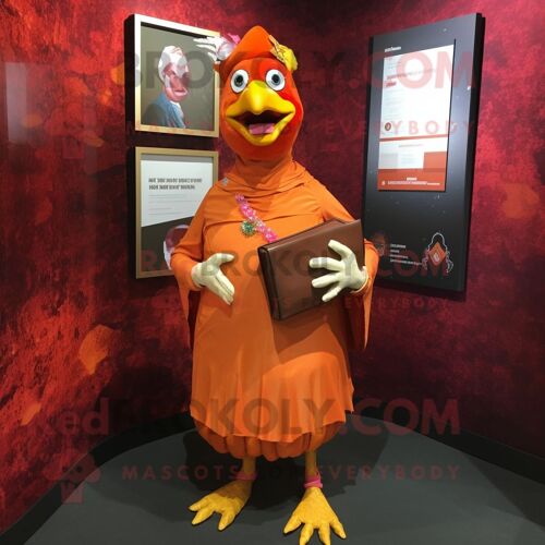 Personnage De Costume De Mascotte Redbrokoly De Poulet Au Beurre De Rouille Habillé D'une Robe Taille Empire Et De Portefeuilles